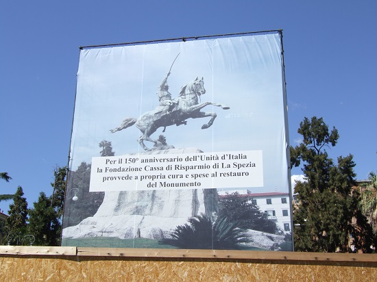 Intervento di Taglio con Filo Diamantato su il Monumento in Bronzo di Garibaldi nel Comune di Laspezia